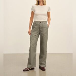 Buck Mason Reverse Sateen Cotton Fatigue Relaxed Pants in Desert Sage Size 28